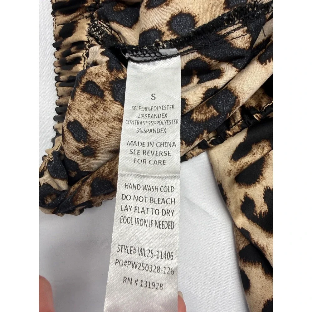 Wishlist Leopard Print Side Tie Jogger Pants Women Small Brown Black Relaxed Fit